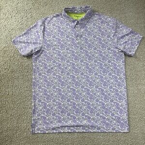 Birdie Bound Polo Shirt Men's Medium Floral Print Golf Pink White Short Sleeve
